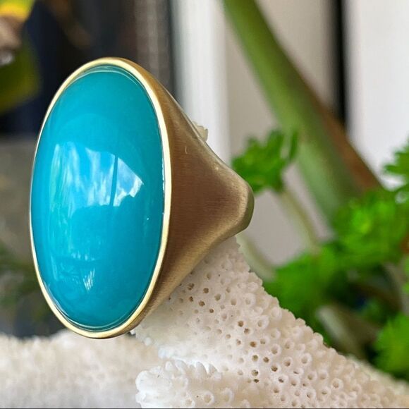 Oval Turquoise 18K Gold Sheila Fajl GLOW Masterpiece Statement Cocktail Ring - Picture 1 of 15